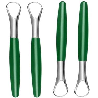 Imagem de Raspador de língua para adultos (pacote com 4), 100% aço inoxidável, reduz o mau hálito, fácil de usar, limpador de língua para higiene bucal e higiene