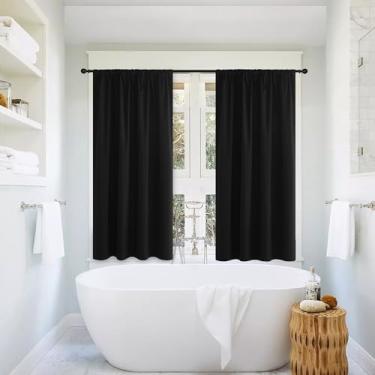 Imagem de Cortinas curtas de 114 cm de comprimento, painéis blecaute pretos, cortinas de janela de cozinha com privacidade total sobre a pia, cortinas blackout com isolamento térmico/cortinas para janelas