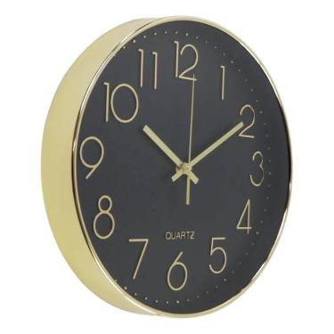 Imagem de Relógio De Parede 30Cm Para Cozinha, Sala - Dourado E Preto