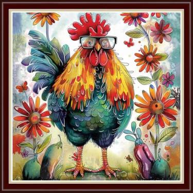 Imagem de Dimxvean Kits de ponto cruz estampado, kits de ponto cruz para adultos iniciantes, kits de bordado gama completa de kits de ponto de cruz, padrões de ponto cruz, flor de galo, 45,7 x 45,7 cm