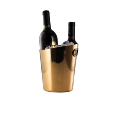 Imagem de Novo balde de gelo inclinado de aço inoxidável, balde de champanhe estilo europeu, balde de gelo bar Ktv, ornamentos decorativos de balde de cerveja doméstico (dourado)