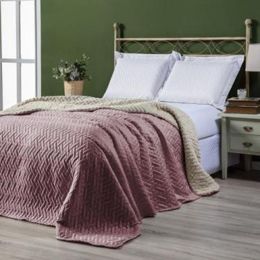 Imagem de Cobertor Sherpa Pele de Carneiro Casal Queen Dupla Face 01 Peça Rosê -