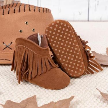 Imagem de Botas para bebês meninos meninas botas infantis caubói borla recém-nascido aconchegante quente botas de inverno antiderrapante sapatos infantis, Marrom, 12-18 Months Toddler