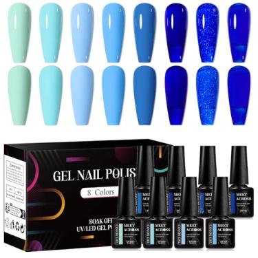 Imagem de MEET ACROSS Conjunto de esmalte de gel de 8 cores azul royal azul celeste kit de esmalte de gel para tons claros a escuros kit de design de arte de unhas presente 7 ml