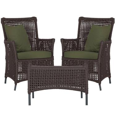 Imagem de 2 Poltronas E 1 Mesa Igapó Alumínio Preta Corda Náutica E13 Marrom