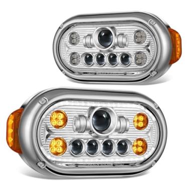 Imagem de DNA MOTORING Faróis cromados para projetor de seta âmbar com LED duplo DRL compatível com Peterbilt 359 1967-1987, 32195, 32187, HL-HAY-081-CH