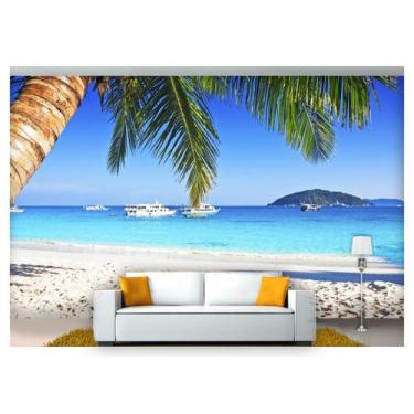 Imagem de Papel De Parede Praia Mar Coqueiros Céu 3D Npr250 - Você Decora