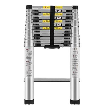 Imagem de BPHUI Escada de extensão telescópica para casa durável Escada de extensão telescópica de alumínio de 16,5 pés 150 libras capacidade máxima leve portátil multiuso dobrável 150 libras carga máxima (tamanho: 5,5 m)