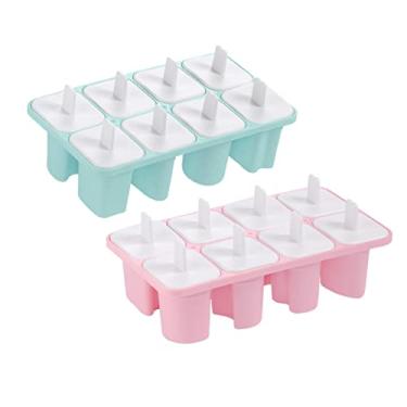 Imagem de JYXYXSCP Bandeja de gelo, máquina de gelo caseira para geladeira, cubos de gelo congelados de grande capacidade, molde de picolé/azul (azul + rosa)