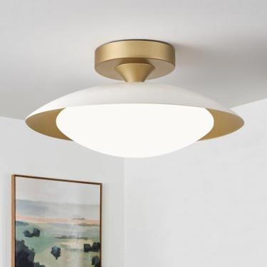 Imagem de Luz de teto regulável moderna de meados do século, luz de teto de LED branco e dourado, luminária de teto 5CCT 2700K-6000K com persiana acrílica para quarto, corredor, cozinha, 30 cm
