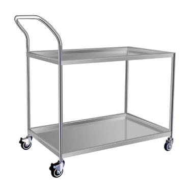 Imagem de Carrinho de aço inoxidável com prateleira 2/3, carrinho de rodinhas de laboratório, serviços utilitários, com rodas silenciosas de 360°, carrinho de catering, alça ergonômica, para garagem, cozinha