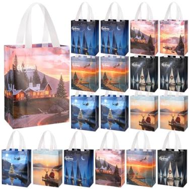 Imagem de Sweetude 30 sacos de presente náuticos de Natal não tecido com alça a granel 25,4 cm x 20,3 cm x 10,16 cm, sacolas reutilizáveis de Natal para funcionários da família, enfermeiras, presentes de