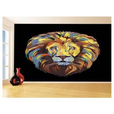 Imagem de Papel De Parede Animais Leão Rosto Arte Cores 3,5M Anm494 - Você Decor