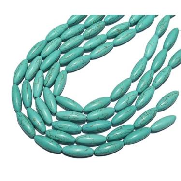 Imagem de Lady Works Fio de pedra natural turquesa azul de 33 cm, contas lisas de tambor de 29 mm para fazer joias DIY | Beads_00563