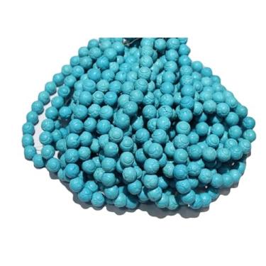 Imagem de Lady Works Fio de 33 cm de pedra natural howlita azul turquesa, contas lisas redondas de 11 mm para fazer joias DIY. | Beads_04761, conforme foto