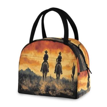 Imagem de Blueangle Lancheira isolada à prova de vazamento - Bolsa de almoço reutilizável com design de caubói do oeste americano, recipiente compacto para alimentos para escritório, viagens e atividades ao ar