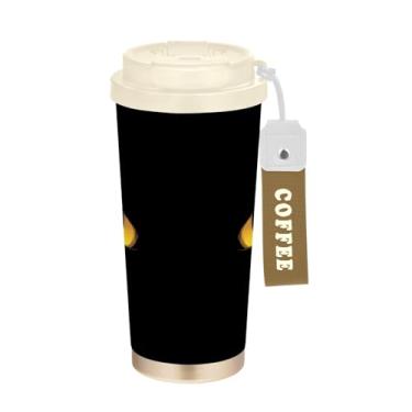 Imagem de Blueangle Caneca de café de viagem isolada com olhos de gato amarelos - copo de aço inoxidável à prova de vazamento e derramamento para acampamento e ar livre, garrafa de água reutilizável de 500 ml