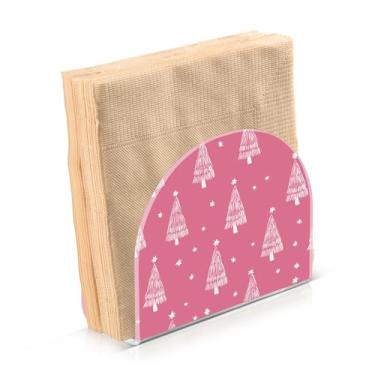 Imagem de Blueangle Porta-guardanapos de árvore de Natal rosa - decoração de mesa de acrílico à prova de vento para cozinha e casa, dispensador de lenços de férias com porta-guardanapos verticais (725)