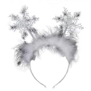 Imagem de Dzrige Christmas Snowflake Headband with Fluff, Merry Christmas Headband Christmas Head Boppers Headband Xmas Hair Accessories Funny Xmas Headwear for Christmas Eve Party Carnival Props Decoration