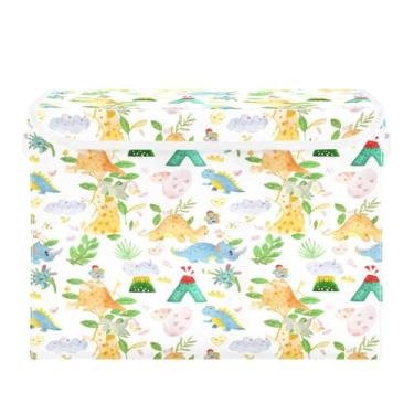 Imagem de SEHANY Cestas de armazenamento engraçadas de dinossauro com tampas, organizador de caixa de armazenamento dobrável, caixas de armazenamento de armário de tecido para roupas cobertor de escritório