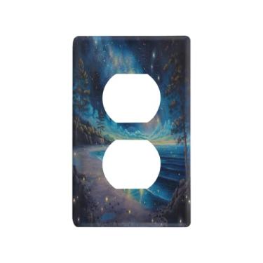 Imagem de Blueangle Linda placa de parede com saída dupla de cena de praia, tamanho padrão, placas de cobertura de tomada elétrica de 1 gangue para decoração de quarto de escritório em casa, 4,53 x 2,76