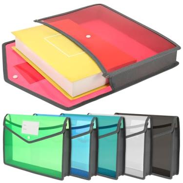 Imagem de KHZSPP Pacote com 6 pastas de arquivo de plástico, organizador de arquivos expansível à prova d'água, tamanho A4/carta, pasta grande de documentos com fecho de botão para casa, faculdade, escola