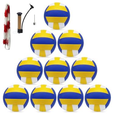 Imagem de ZHUOKECE Voleibol, pacote com 10 bolas de vôlei infláveis tamanho 5 piscina vôlei Spike equipamento de treinamento ao ar livre bolas de vôlei de areia macias dentro de casa - Inclui bomba de bola