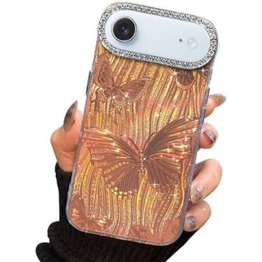 Imagem de I-MGAE-IN-AR Capa compacta para iPhone Air Butterfly, moldura de proteção de lente de câmera de diamante 3D, capa protetora de TPU macio e macio à prova de choque para mulheres meninas estética