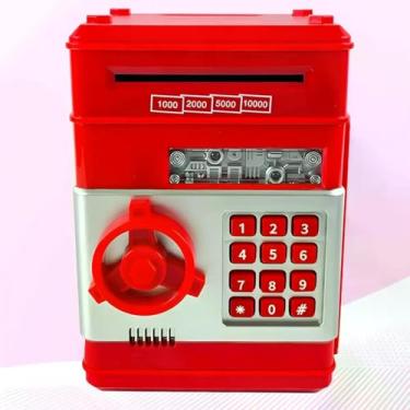 Imagem de Mini Cofre Eletrônico Digital com Senha, Vermelho, Puxador Automático, Display Digital, 13x12.5x19.3 cm