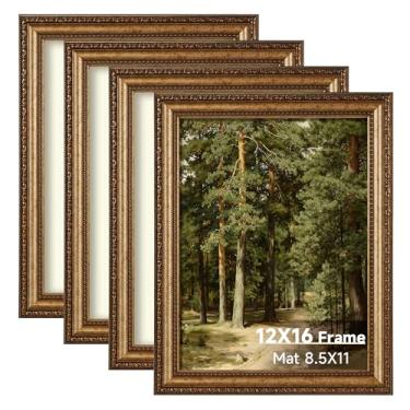 Imagem de Splinterix Conjunto de 4 porta-retratos vintage bronze antigo de 30,5 x 40,6 cm, molduras ornamentadas vintage para parede ou mesa, moldura de 30 x 40 cm com vidro verdadeiro, pôster 21 x 28 cm com