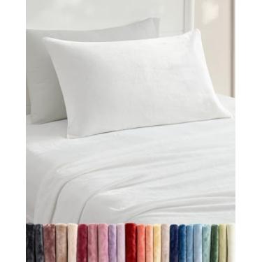 Imagem de Jogo de lençol solteiro de lã - Jogo de cama de flanela de veludo de 3 peças - Roupa de cama de lã super macia - 1 lençol de cima, 1 lençol com elástico e 1 fronha - aconchegante, confortável e