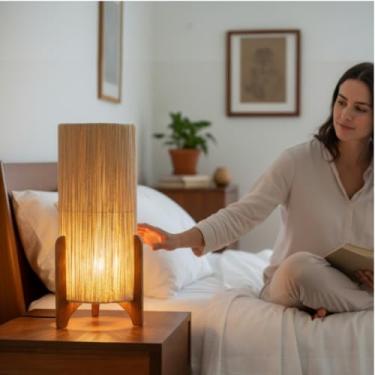 Imagem de Abajour Luminaria Milão Sisal redondo Ambientes Rustica Moderna estilo Canhão