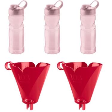 Imagem de Conjunto de 2 Suporte para Filtro de Café 103 Vermelho + 3 Garrafa de Hidratação Fitness 500ml Rosa