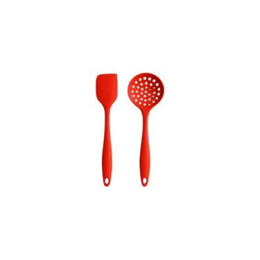 Imagem de Escumadeira de Silicone Premium, Vermelha, 33 cm de Comprimento, Resistente a Temperaturas de -50°C a 220°C, para Cozinha, Utensílio de Preparo de Alimentos