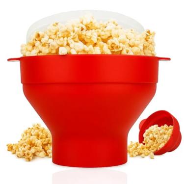 Imagem de Pipoqueira De Silicone Yab Para Microondas Com Tampa Retrátil Refratária Vermelha Durável Fácil Limpeza Ideal Pipoca Sem Óleo Uso Diário Cozinha Moderna