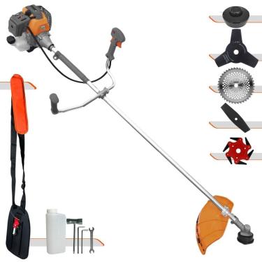 Imagem de Roçadeira Completa Tekna RL520P À Gasolina 52cc Cortador de Grama Para Todos os Tipos de Trabalho Com Carretel Nylon + Kit de 4 Lâminas de Cortes