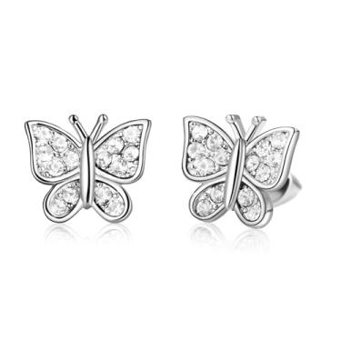 Imagem de Sepfavo Brincos de borboleta de cristal, incrustados com zircônia, brincos de prata de diamante hipoalergênicos para crianças, presente de nascimento, aniversário, dia dos namorados, dia das mães
