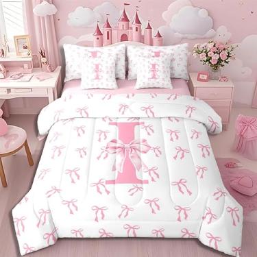 Imagem de Erosebridal Jogo de cama de 7 peças, com laço de fita, King, rosa, letra I, fantasia e gravata borboleta em uma bolsa, kawaii, feminino, conjunto de lençol com edredom