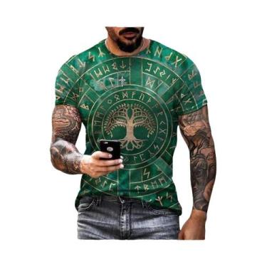 Imagem de Camiseta Masculina Com Estampa 3D De Tatuagem Viking, Estilo Hip Hop, 