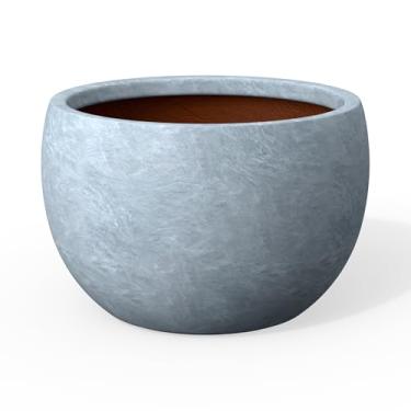 Imagem de Kante Vaso de concreto redondo de 19,9 cm de diâmetro, vaso de flores estilo tigela com orifício de drenagem para pátio, jardim - ideal para flores e árvores (abertura de 42 cm), acabamento cinza