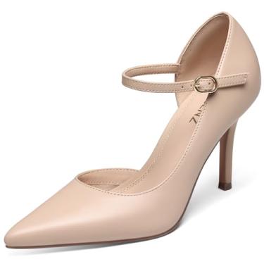 Imagem de CELLENZ Sapatos femininos de salto alto: bico fino fechado, salto agulha de 8,5 cm, vestido de tiras, escritório, formal, formatura, sexy, baile, casamento, sapato escarpim, 92 Nude PU, 40