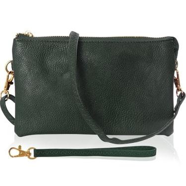 Imagem de Bolsa feminina de couro vegano Humble Chic – Pequena bolsa clutch com alças de ombro e pulso, Verde caçador, One Size
