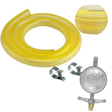 Imagem de Kit Gás: Mangueira 5 Metros 7K Multiuso + Registro Regulador De Gás 2 Braçadeiras P/Instalação Botijão Fogão Glp