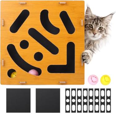 Imagem de Caixa ecológica para enriquecimento de unhas para gatos, quebra-cabeça de madeira com superfície de lixa, alternativa de cuidados com as unhas sem estresse, arranhador interativo de labirinto com bola