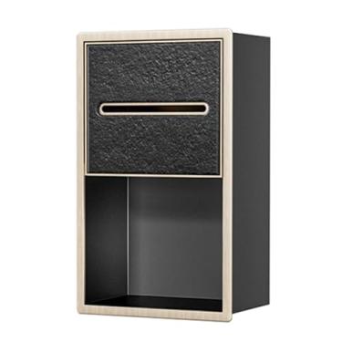 Imagem de Dispensador de papel higiênico com nicho de parede embutido, sem necessidade de azulejos para armazenamento, suporte de papel higiênico de aço inoxidável com prateleira, multicolorido (moldura dourada