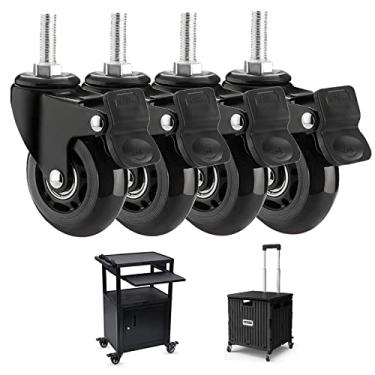 Imagem de Rodízios giratórios silenciosos resistentes de 75 mm com freio - capacidade de carga de 200 kg, pacote com 4 para carrinhos de móveis, tamanhos de parafuso M8 e M10, rodas de substituição duráveis
