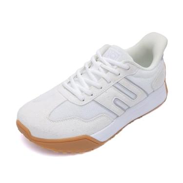 Imagem de N BESUNEW Tênis feminino com bico largo, plataforma de caminhada fácil de calçar e descalçar, com suporte de arco, calçados esportivos casuais confortáveis e retrô, Bege branco, 38