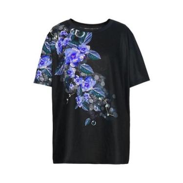 Imagem de Camiseta Feminina plus Size Estampada Floral De Verão 2024 Com Decote 