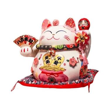 Imagem de Estátua De Gato Da Sorte Maneki Neko Em Cerâmica Estilo Japonês Para D