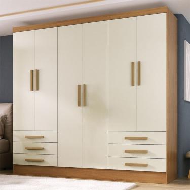 Imagem de Guarda-Roupa Solteiro Lancaster 6 Portas 6 Gavetas 100% Mdf Cinamomo/Off White - Panorama Móveis